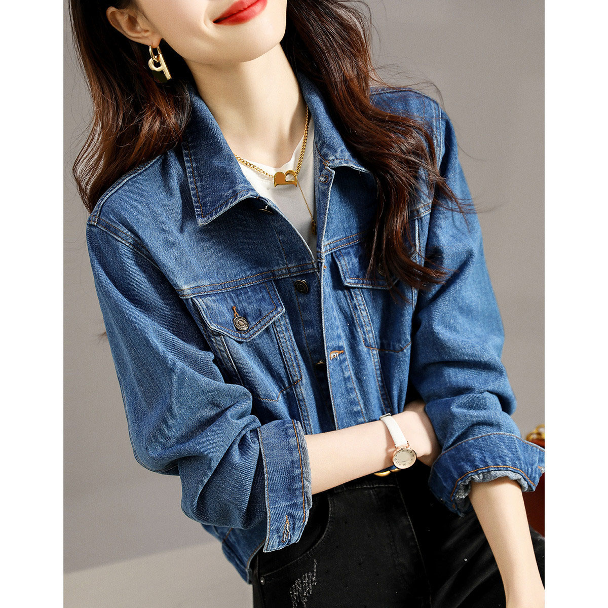 OC918: áo khoác denim ngắn thanh lịch cho nữ
