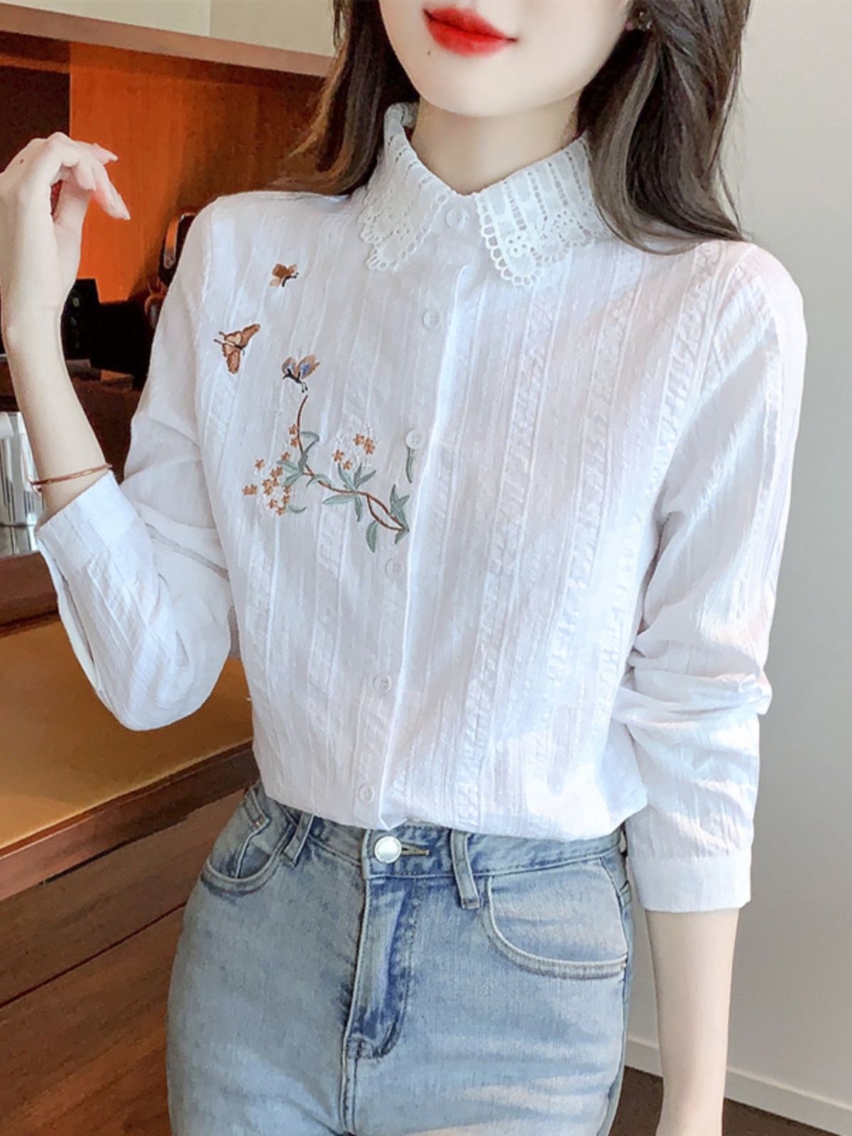 OD094: áo sơ mi nữ phối ren
