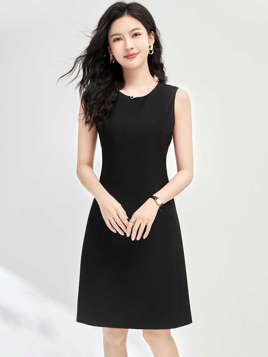 OD475: Đầm vest không tay đơn giản màu trơn Pháp