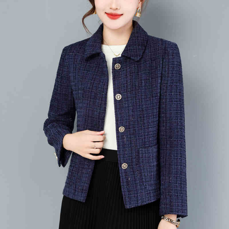 OC480: Áo khoác ngắn thiết kế nữ trung niên mùa xuân cardigan cổ bẻ