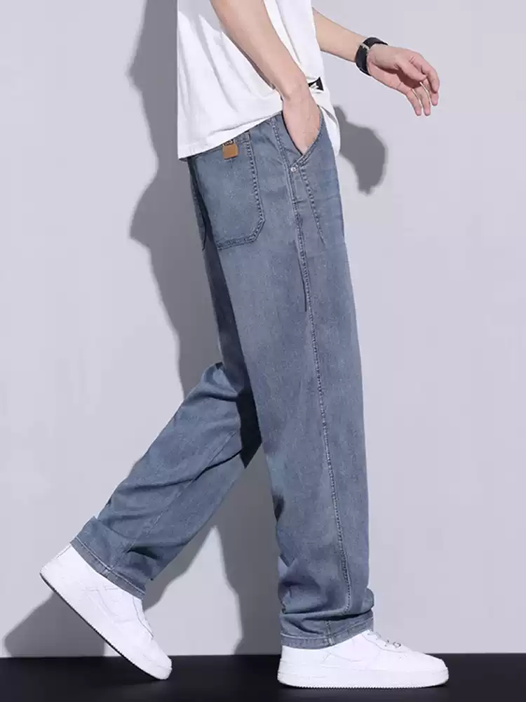 OE980: Quần jean denim Tencel nam, kiểu dáng mùa hè, chất liệu lụa băng