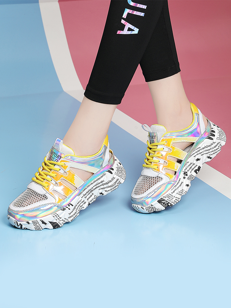 OE720: Giày sandal da thật baotou daddy cho nữ giày thể thao thông thường lưới thoáng khí mới