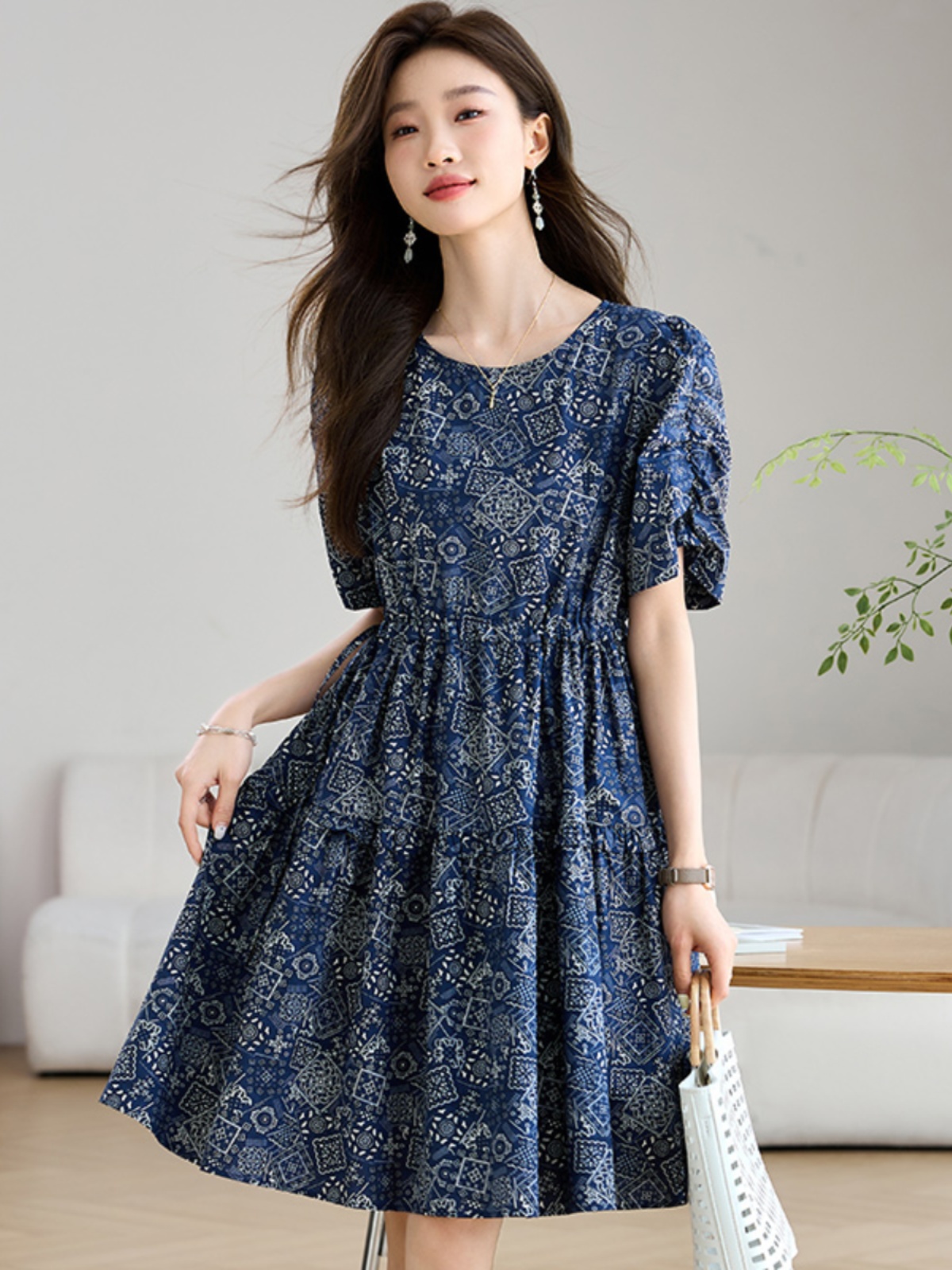 OD758: đầm họa tiết thổ cẩm dáng xòe hàn quốc