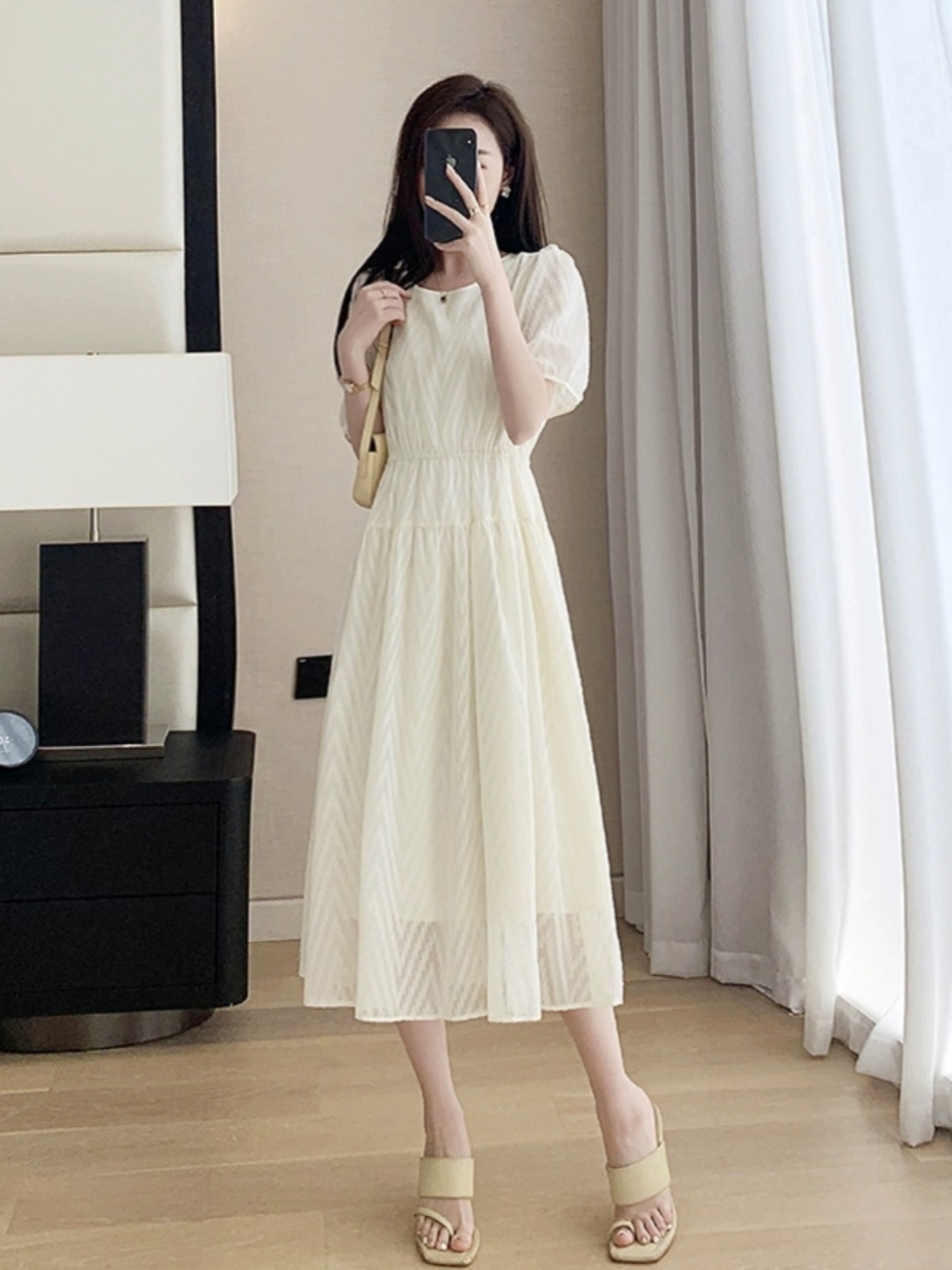 OD565: Váy trắng ngắn tay Váy chữ A kiểu Pháp nhẹ nhàng
