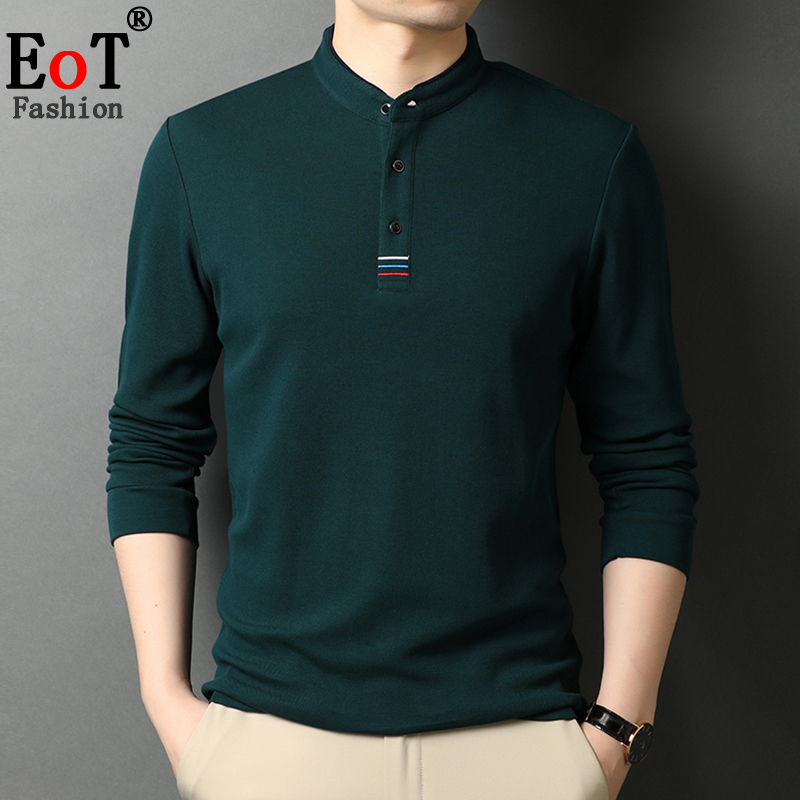 OE286: Áo thun nam cao cấp dài tay cổ đứng cotton dành cho nam cao cấp trung niên