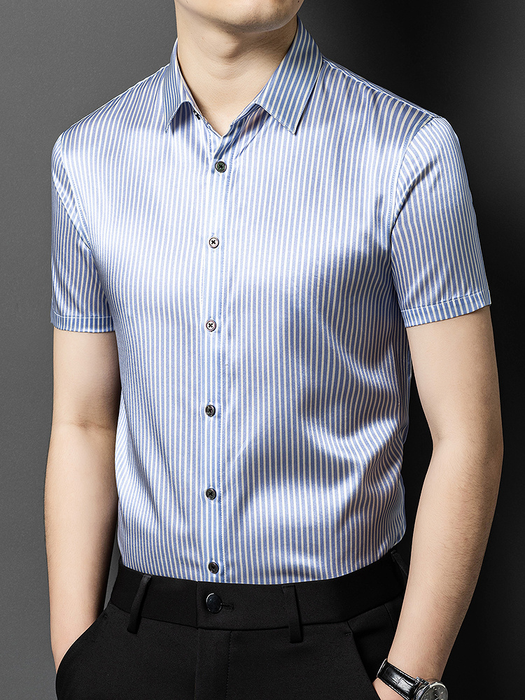 OE804: Áo sơ mi lụa tơ tằm cao cấp tay ngắn cho nam