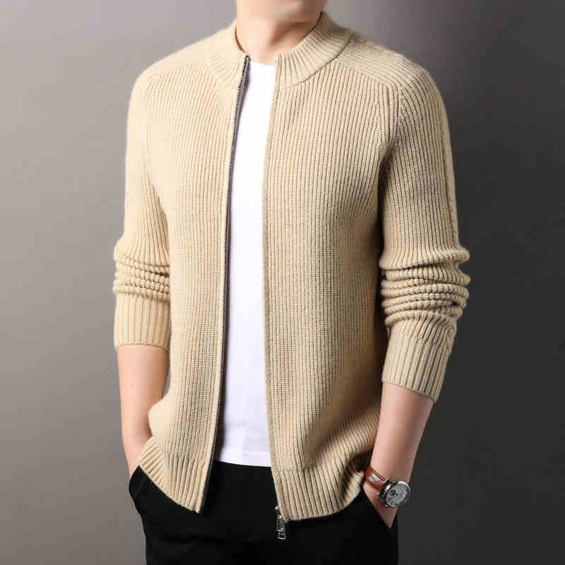 C140: Áo khoác nam len cardigan dây kéo áo len cổ đứng