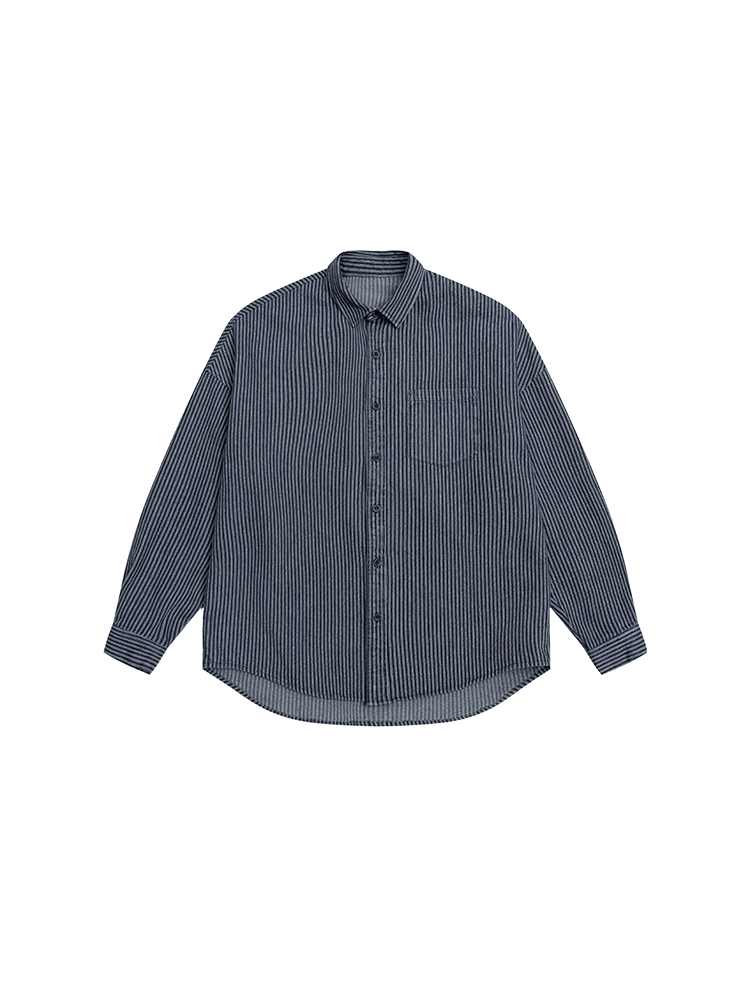 Mã C132: áo sơ mi nam dài tay denim sọc wash trẻ trung