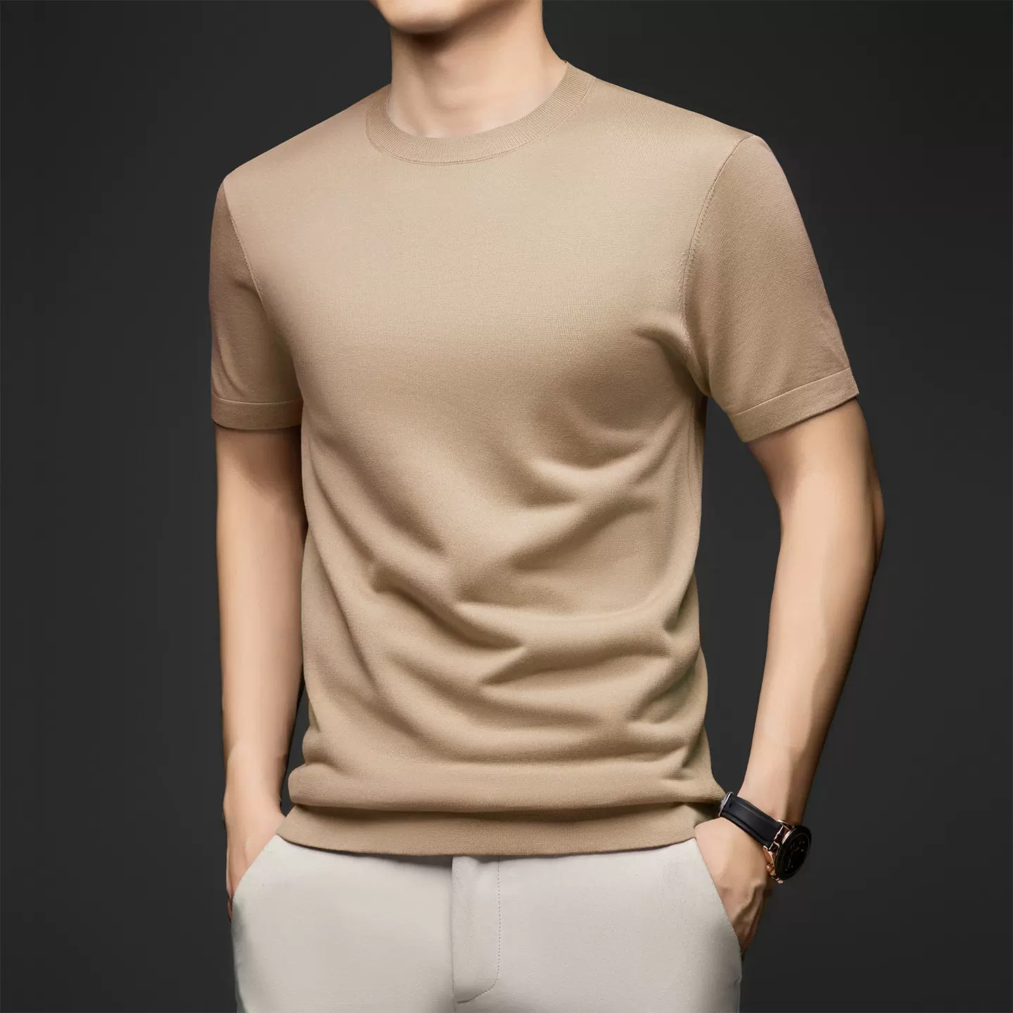 OH151: Áo thun ngắn tay nam 100% Lyocell, cổ tròn