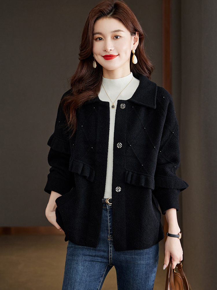 OD823: áo khoác cardigan len nữ màu đen khoác bên ngoài