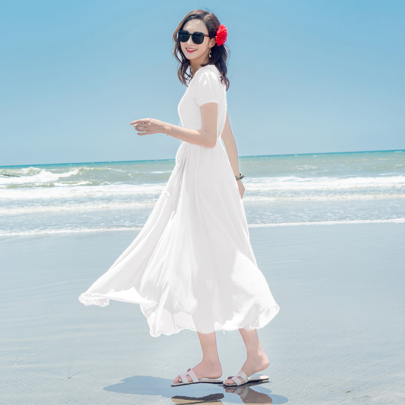 OE625: Váy voan mùa hè đi biển Hainan Sanya váy ôm