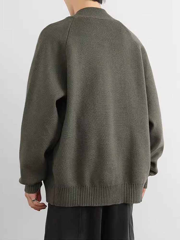 OC395: Áo khoác nam len cardigan cổ áo đứng