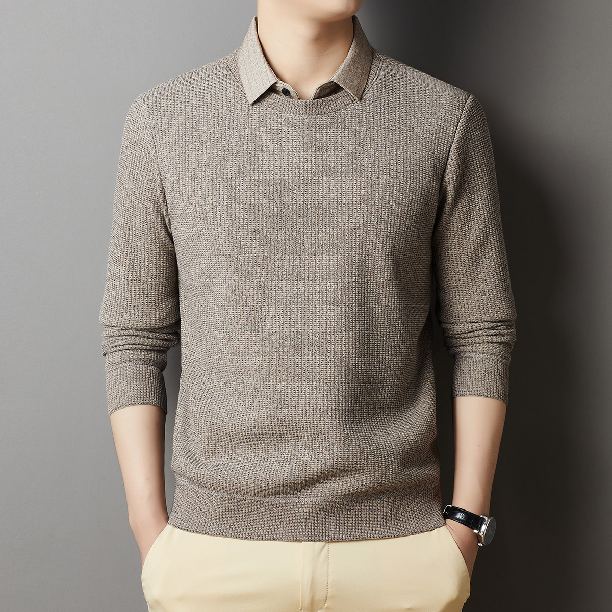 Thời trang cao cấp 2 OD304: Áo thun nam cao cấp len dài tay có cổ