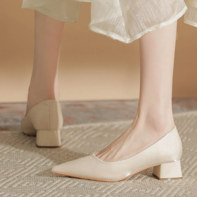 OE431: Giày cao gót nữ satin cao cấp gót dày