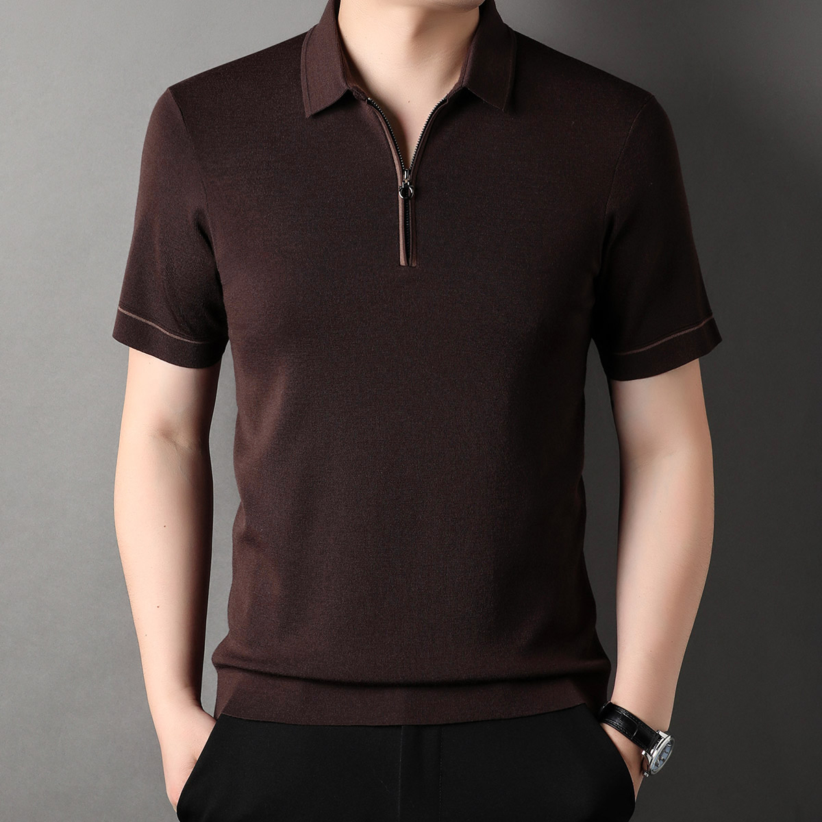 OE238: Áo len sợi mịn cao cấp màu trơn tay ngắn cho nam cao cấp