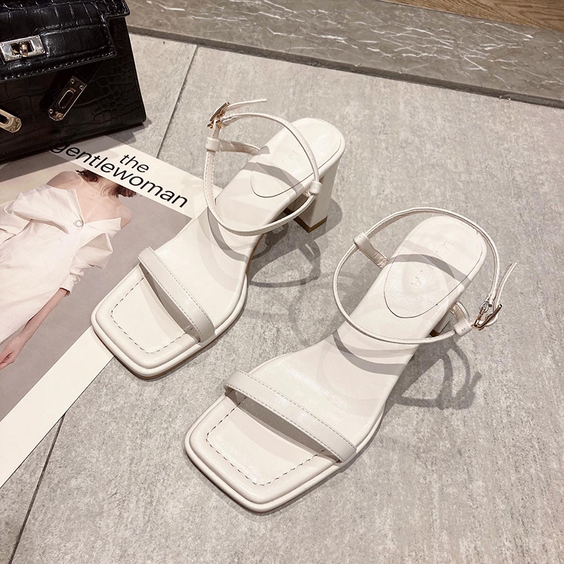 OE434: Giày cao gót đế dày kiểu Pháp khóa sandal nữ