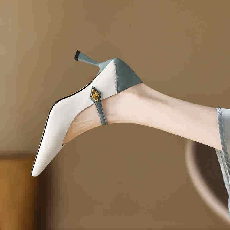 OC031: Giày Nữ Pháp Retro Mũi Nhọn Giày Cao Gót Da Cừu