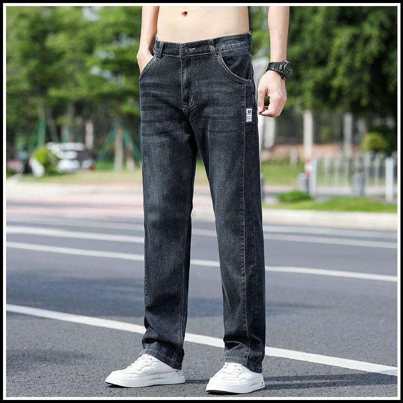 OE982: Quần jeans nam ống đứng dáng rộng, mỏng, co giãn
