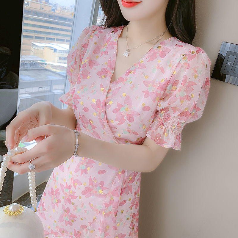 Mã B990: Váy voan hoa nữ mùa hè thiết kế mới váy dài ôm eo