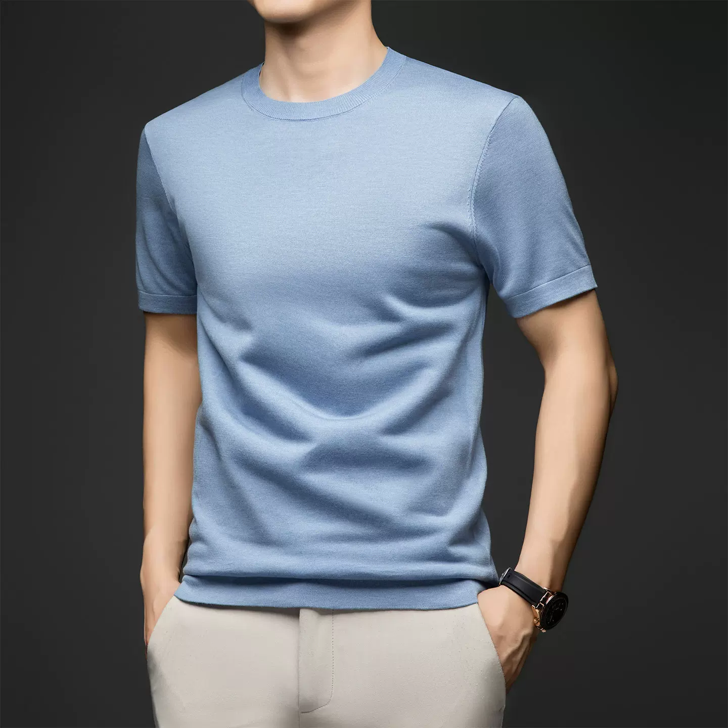OH151: Áo thun ngắn tay nam 100% Lyocell, cổ tròn