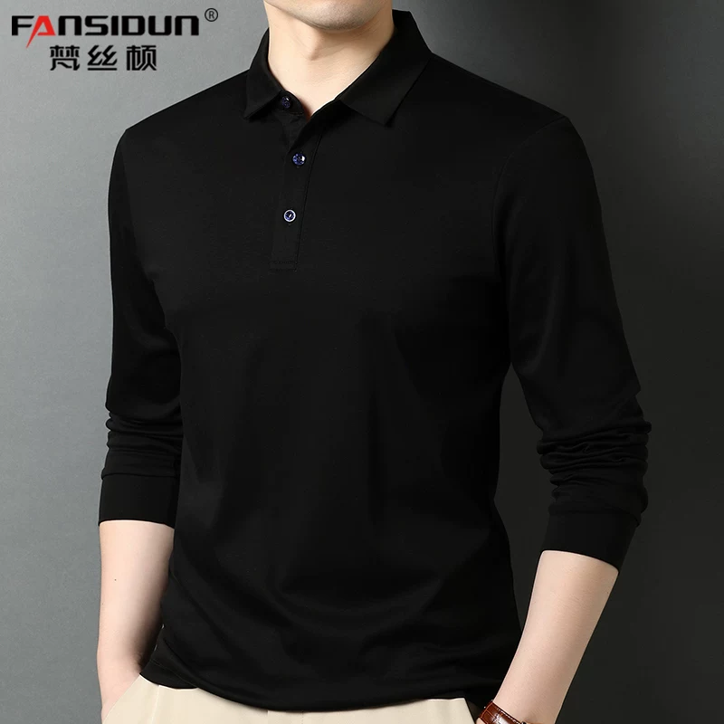OH143: Áo thun dài tay nam bằng cotton nguyên chất, áo polo trắng