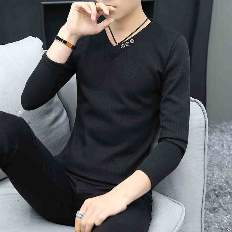 OC514: Áo thun nam dài tay cổ tim