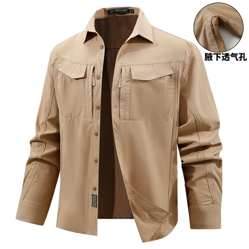 OH160: Áo sơ mi công sở dài tay nam, nhanh khô, thoáng khí, nhiều túi, dáng rộng, cỡ lớn