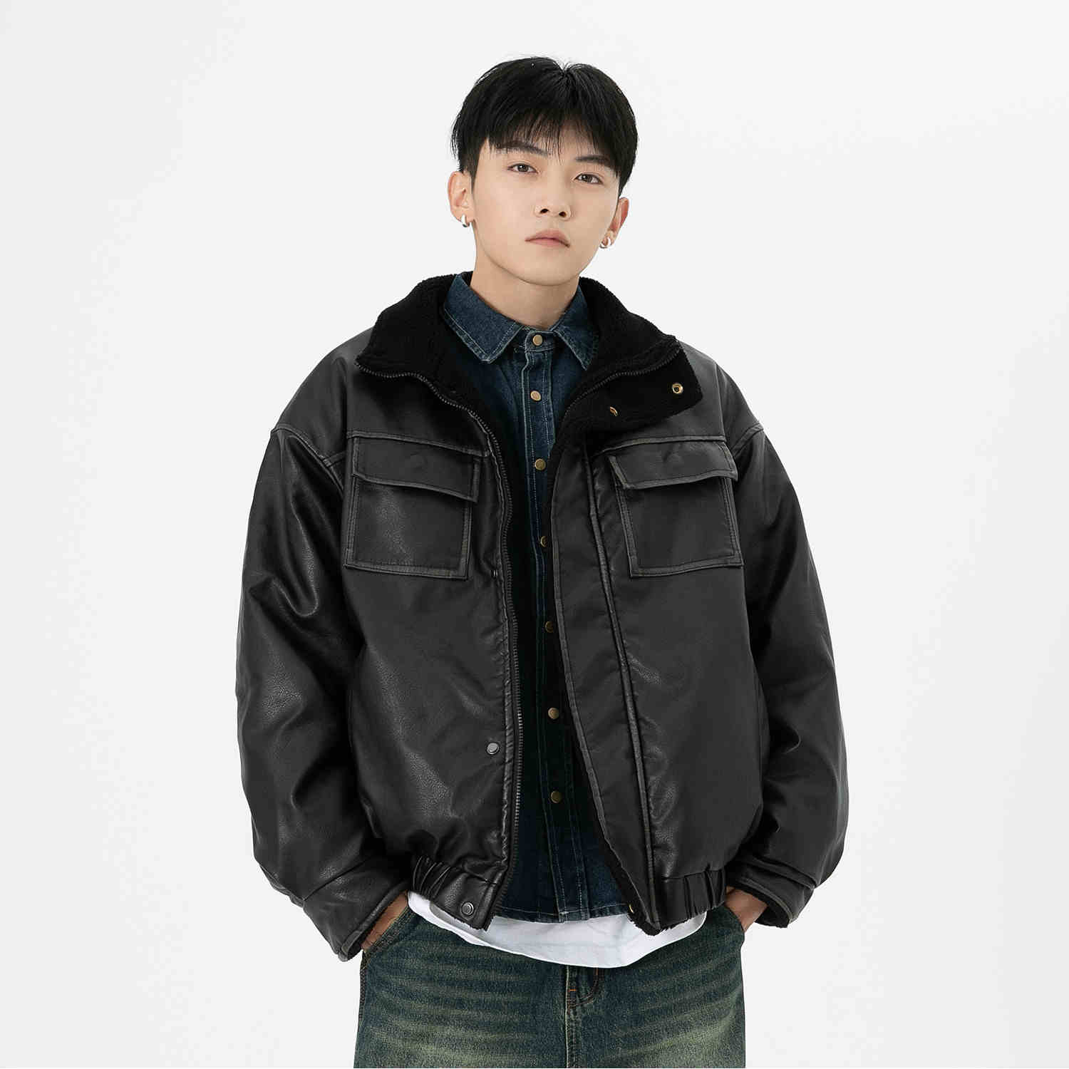 OC410: Áo Khoác Da Nam Mùa Thu Đông Maillard Retro Plus