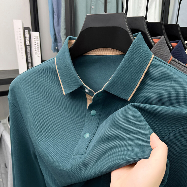 OE278: Áo thun nam cao cấp POLO ve áo giản dị mới 100% cotton dài tay