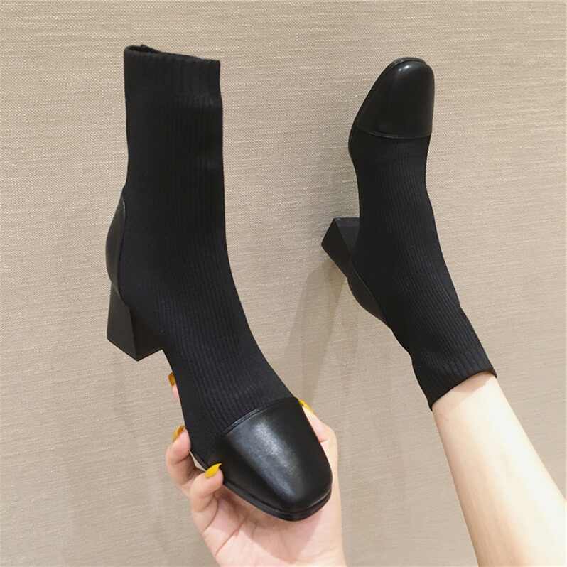 C234: Giày bốt dệt kim co giãn tất ngắn bốt nữ ngắn
