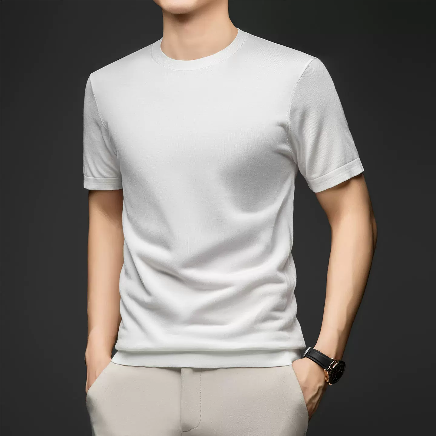 OH151: Áo thun ngắn tay nam 100% Lyocell, cổ tròn