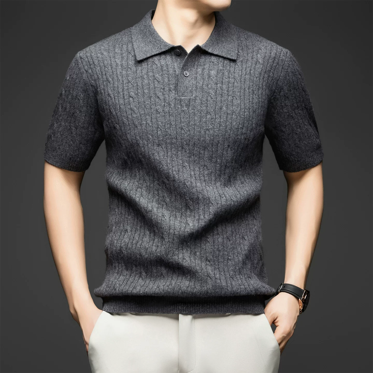 OH190: Áo len cashmere tay ngắn Lao Qian Feng dành cho nam