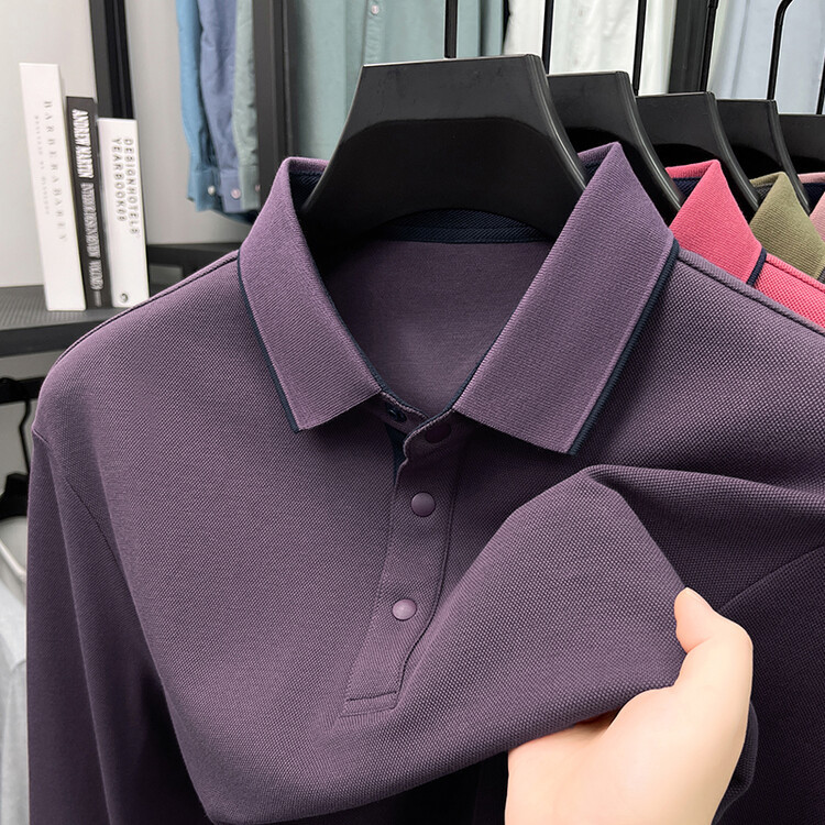 OE278: Áo thun nam cao cấp POLO ve áo giản dị mới 100% cotton dài tay