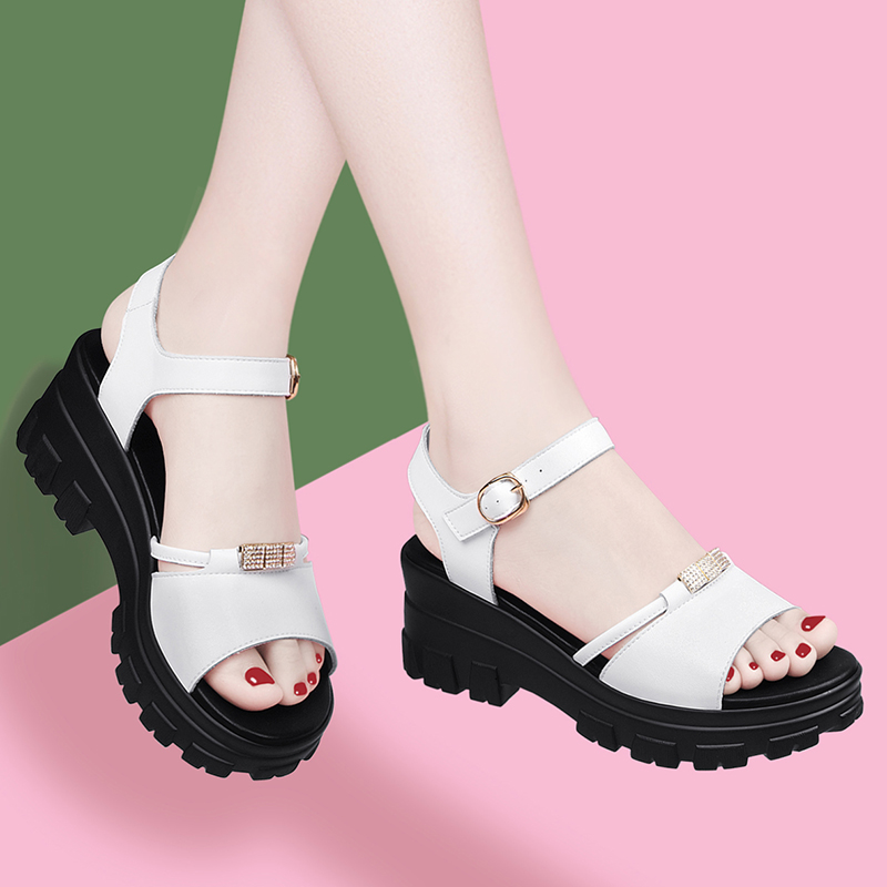 Mã B800: Giày Sandal Nữ Da Thật Pc Mùa Hè Mới Cao Cấp