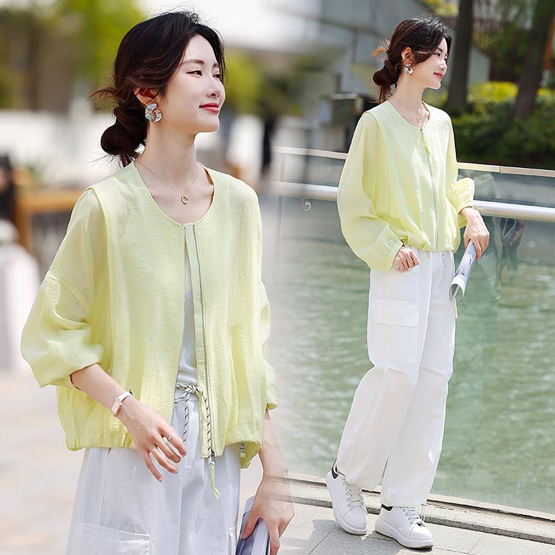 OE919: Áo khoác nữ mỏng cổ tròn phong cách
