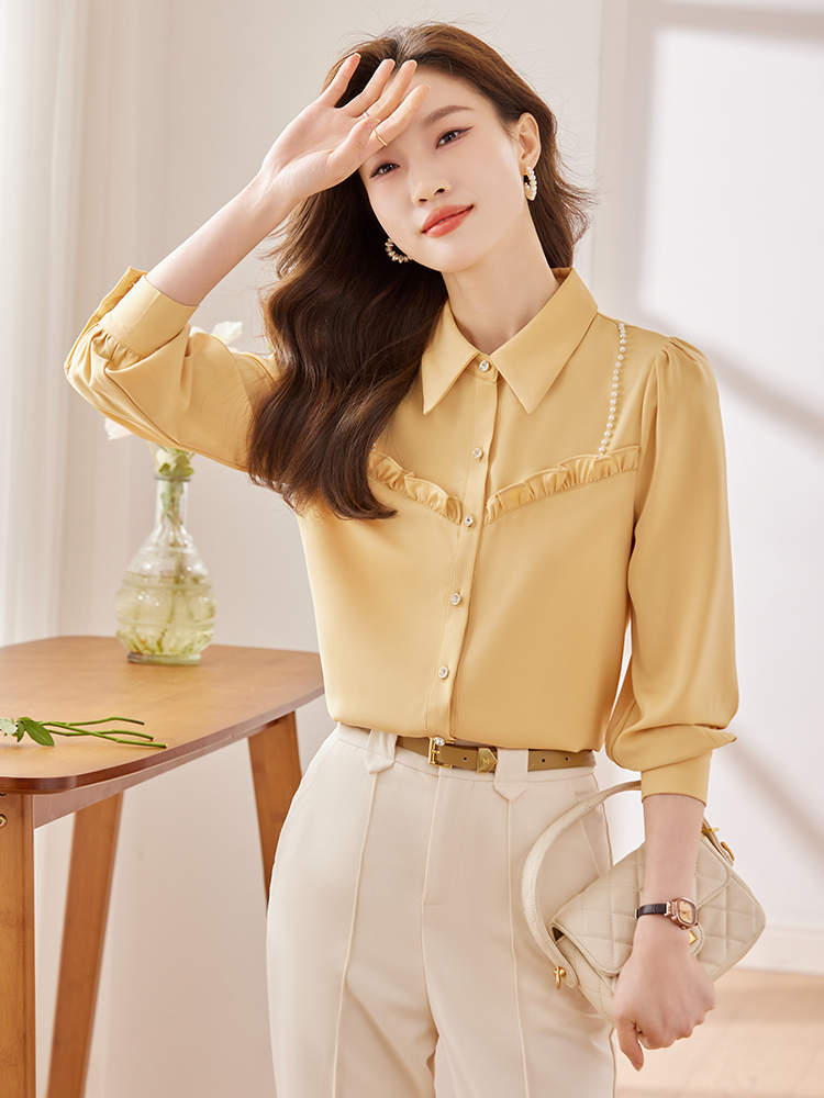 OD110: áo sơ mi nữ phối bèo cao cấp dài tay