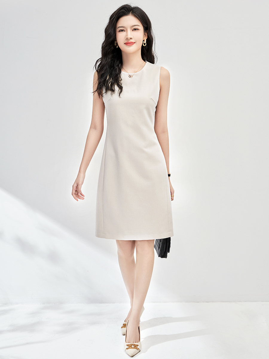 OD475: Đầm vest không tay đơn giản màu trơn Pháp