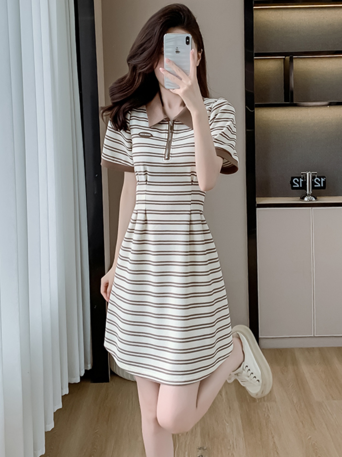 OD060: đầm kẻ sọc cổ polo trẻ trung