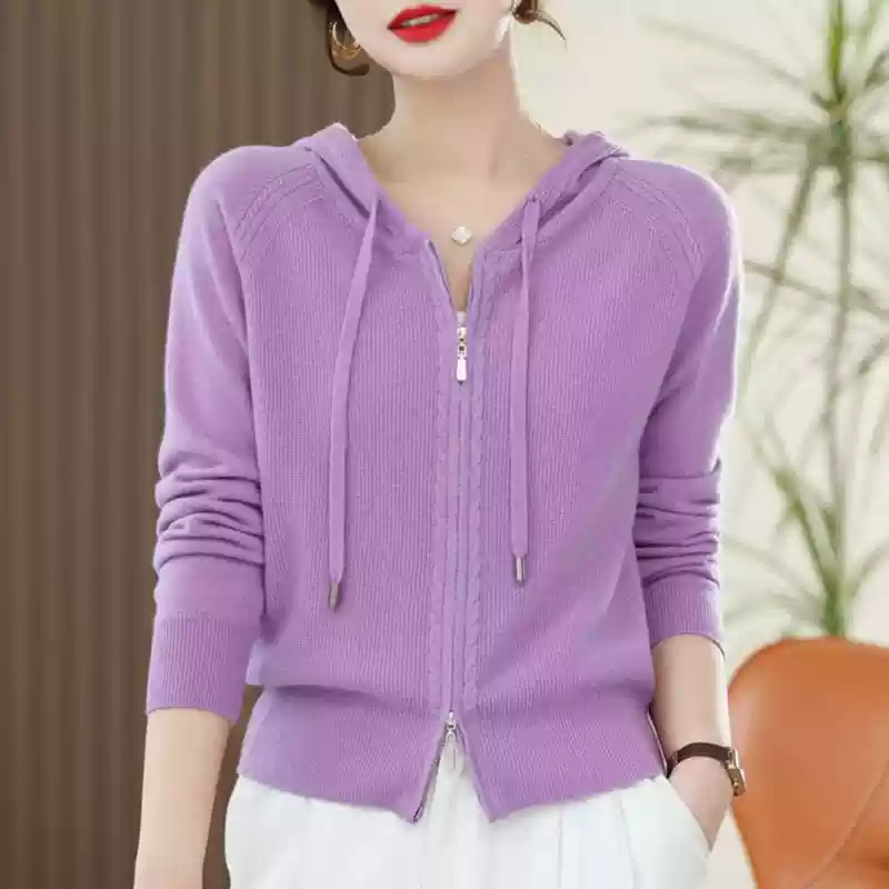 OD1043: Áo khoác nữ ngoài Áo len cashmere có mũ cardigan nữ