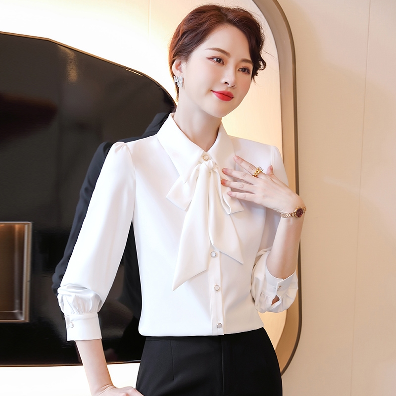 OD111: áo sơ mi nữ phối nơ cao cấp dài tay