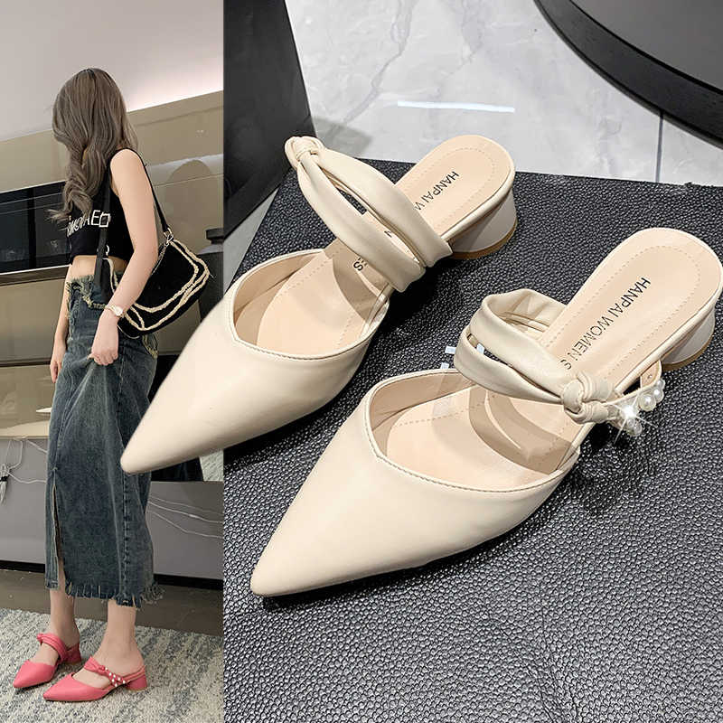 OC040: Giày Sandal Nữ Xuân Thu Phong Cách Mới Mũi Nhọn Dép Cao Cấp Pháp