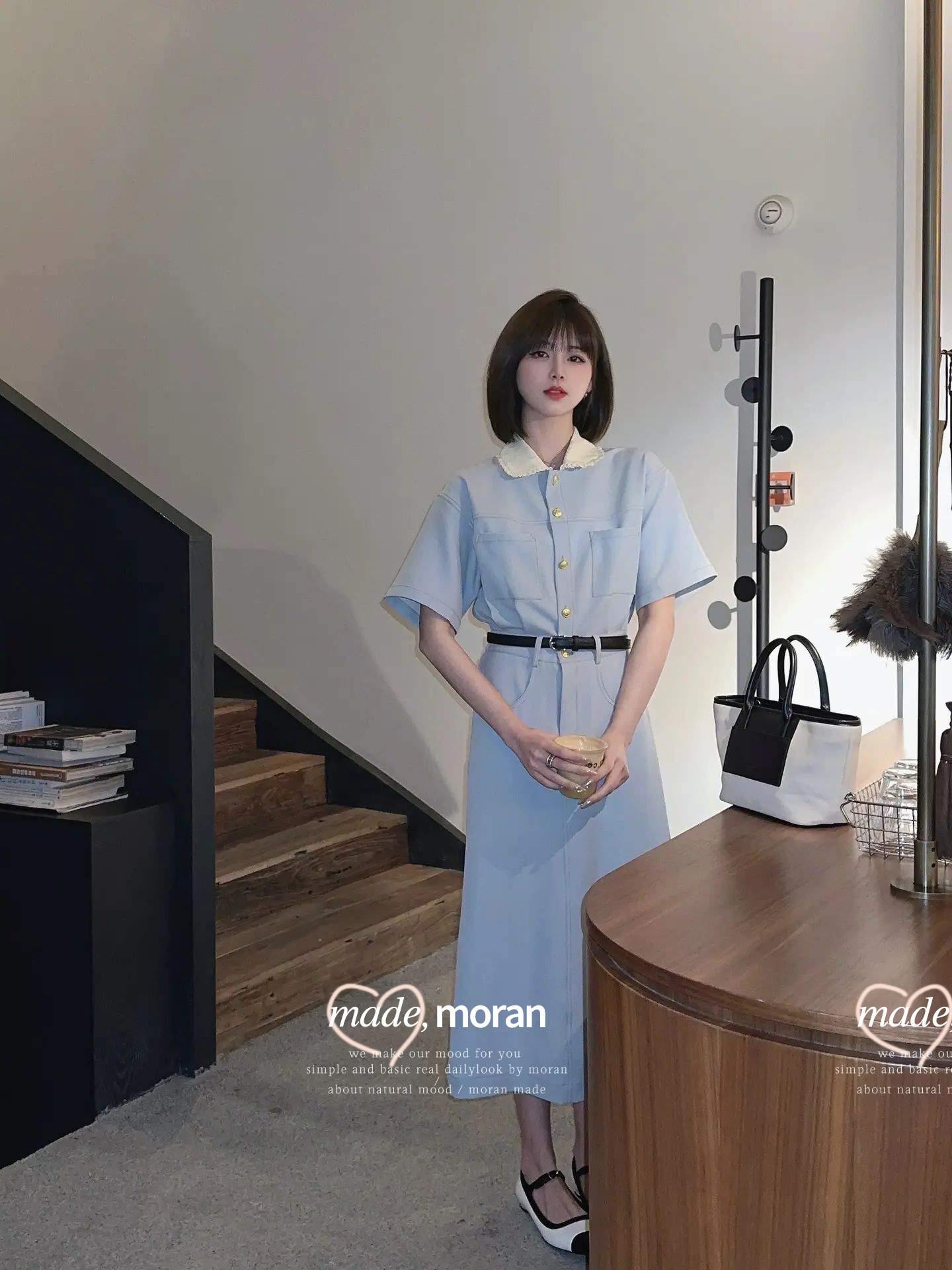 Mã B903: Váy cổ búp bê màu xanh nhẹ nhàng kiểu Pháp