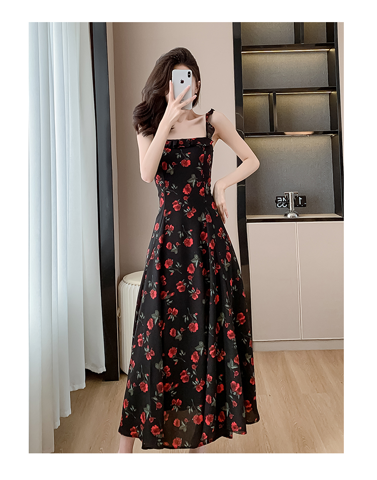 OD682: váy voan in hoa hồng thanh lịch Pháp váy dài
