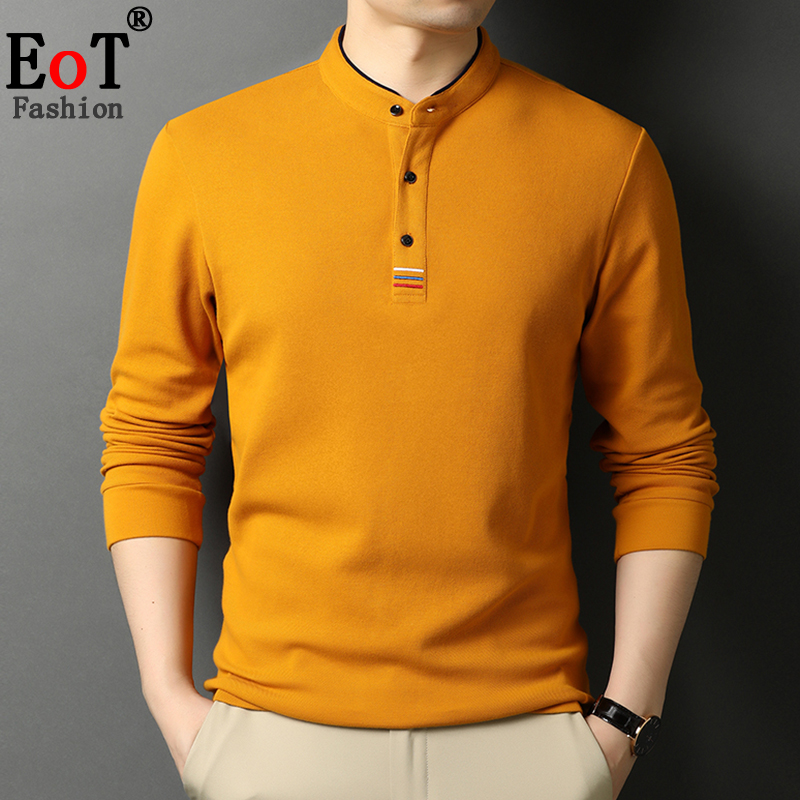 OE286: Áo thun nam cao cấp dài tay cổ đứng cotton dành cho nam cao cấp trung niên