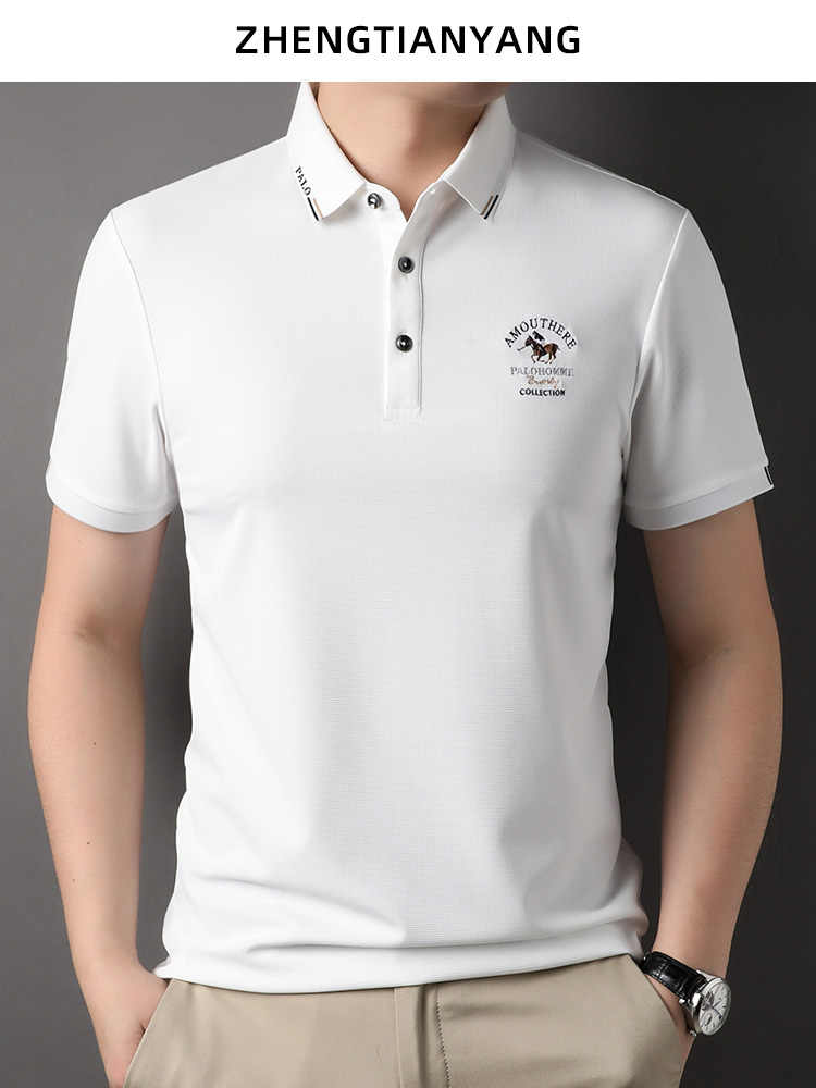 OC802: Áo thun nam nylon co giãn ve áo kẻ sọc nửa tay kiểu Mỹ thường ngày áo sơ mi Polo thêu