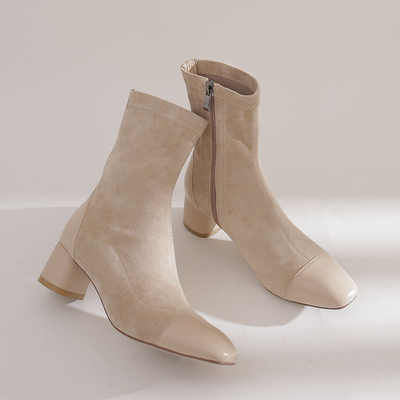 OC891: Giày bốt nữ da lộn mũi nhọn kiểu Pháp Giày bốt Martin
