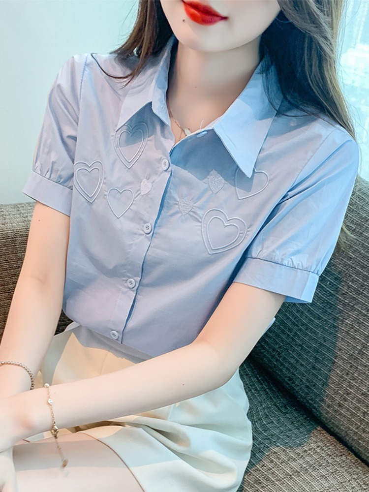 OD042: áo sơ mi nữ coton hình trái tim ngắn tay cao cấp