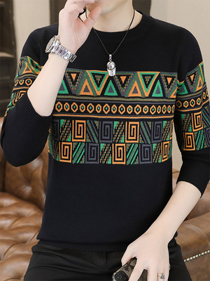 Mã A630: Áo len nam cổ tròn jacquard phong cách retro