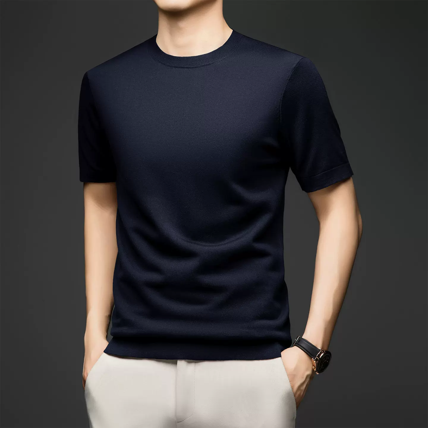 OH151: Áo thun ngắn tay nam 100% Lyocell, cổ tròn