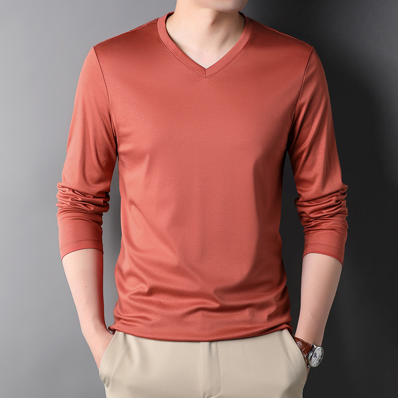 OD310: Áo thun nam tay dài cổ chữ V cotton nguyên chất